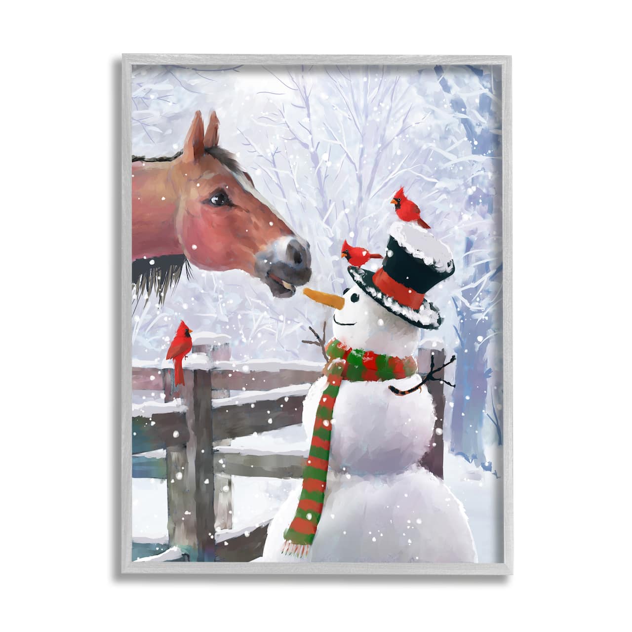 Stupell Industries Horse Eating Snowman Carrot Scene Framed Giclee Art